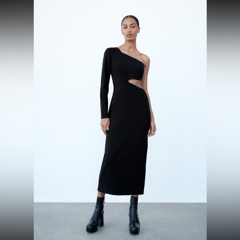 Zara chain trim asymmetric dress in size XS